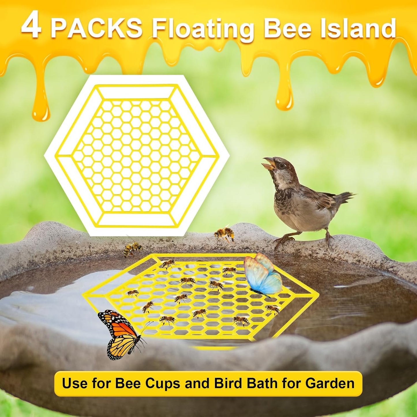 letesult 4 Pack Floating Bee Island, 7.1 Inch Bee Watering Station, Bee Bath Bee Drinking Station Bee Waterer and Butterfly Water Stations Butterfly Feeders for Outdoors Thirsty Pollinators Feeding