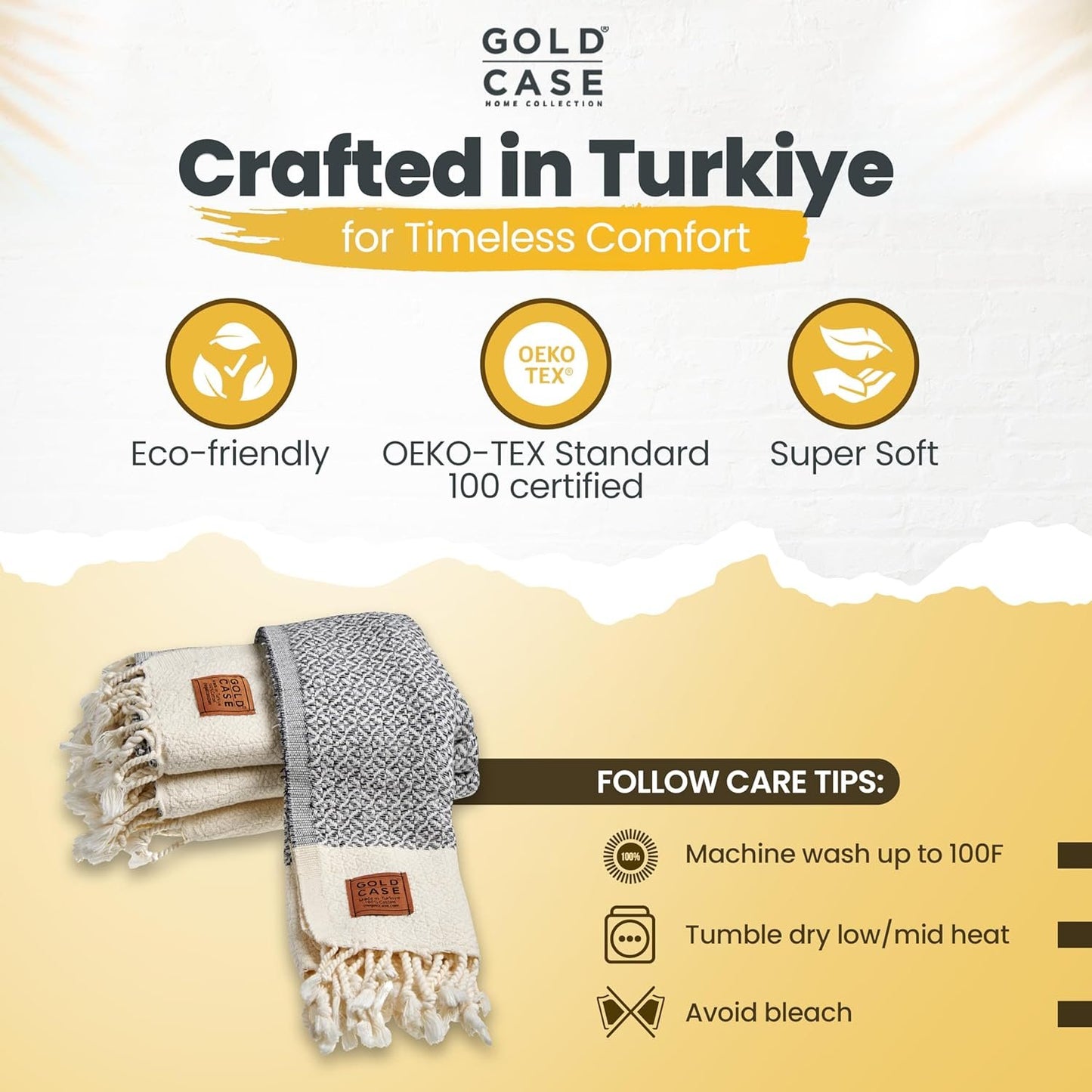 Gold CASE Turkish Hand Towels for Bathroom Set of 4 – 20 x 40'' – 100% Cotton Bathroom Towels – Aphrodite Kitchen Small Towel for Spa, Face, Tea & Dishcloth – Decorative Patterned Weave – Grey