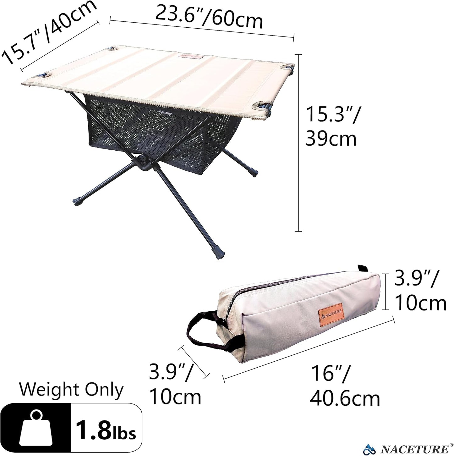 Ultralight Backpacking Table - Collapsible Camping Table with Storage Mesh for Camping Gear, Hiking Table and Mountaineering Table, Camp Table for Accessories and Outdoor Travel (Brown)