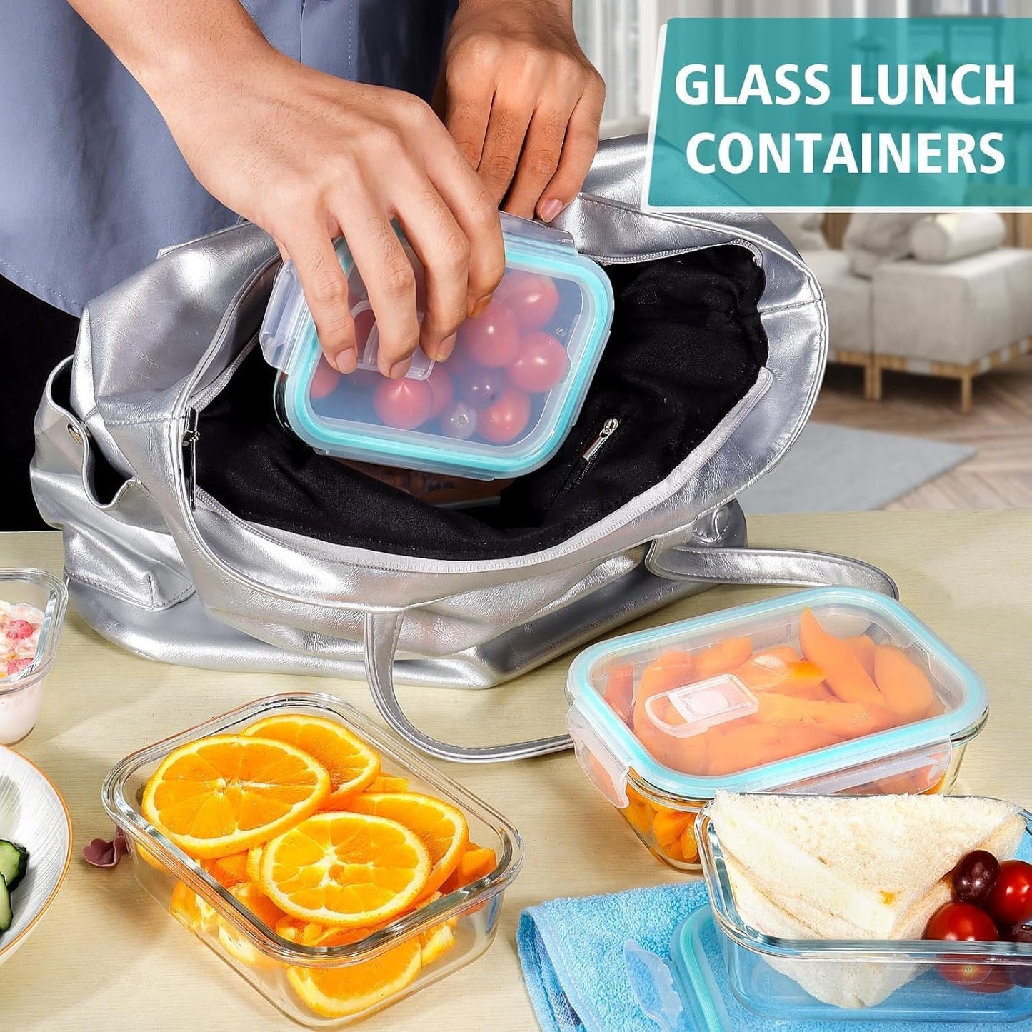 Feshory 1 Pack Airtight Glass Food Storage Containers with Lids (370 ML) - Glass Meal Prep Food Containers, Lunch Box Safe for Microwave, Freezer, Dishwasher Kitchen Storage & Organisation