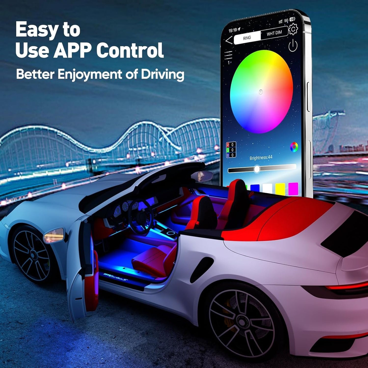 Honalia Interior Car Lights, 4Pcs Car LED Lights with Music Mode and Scene Options, Footwell Lighting for Car with Smart APP Control & USB Charger for Truck DC 5V