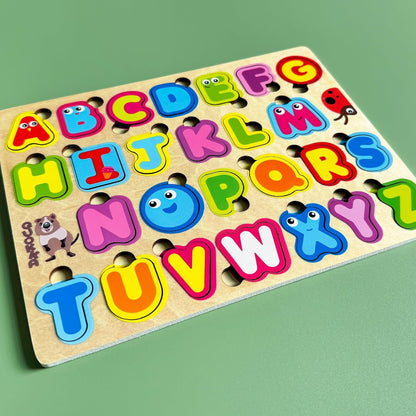 QUOKKA Montessori Alphabet Puzzle for Toddlers 2-4 Years - Educational Wooden Puzzles for Kids Ages 3-5 - Learning Toy Letters and ABC Recognition - Preschool Activity Board - Learning Activities