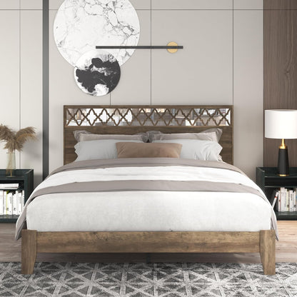 Galano Aideliz Wood Platform Queen Bed Frame with Headboard, Mattress Foundation with Wood Slat Support, No Box Spring Needed, Easy Assembly, Knotty Oak