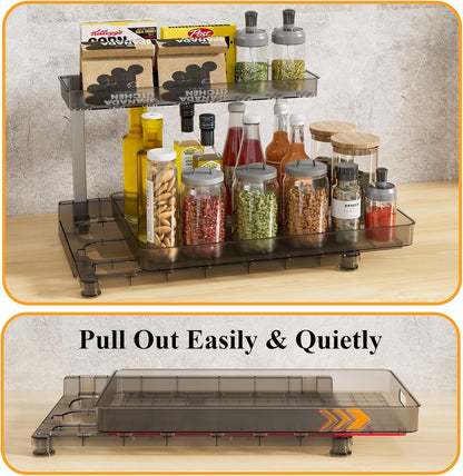 Fowooyeen Under Sink Organizer, 2-Pack 2-Tier Sliding Basket Drawer, Multi-Purpose Cabinet Shelf for Kitchen and Bathroom Storage