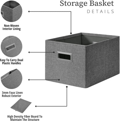 DECOMOMO Storage Baskets for Shelves Robust Closet Storage Bins for Clothes, Books, Toy Organization (Pack of 3 - Charcoal)