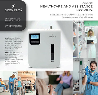 SCENTECA® AD-P3 Fragrance Diffuser for Domestic and Commercial Use Mist, Connectable Hvac, Coverage up to 100 m²/300 mc, 100 ml Fragrance Included "The White and Spring Flowers"