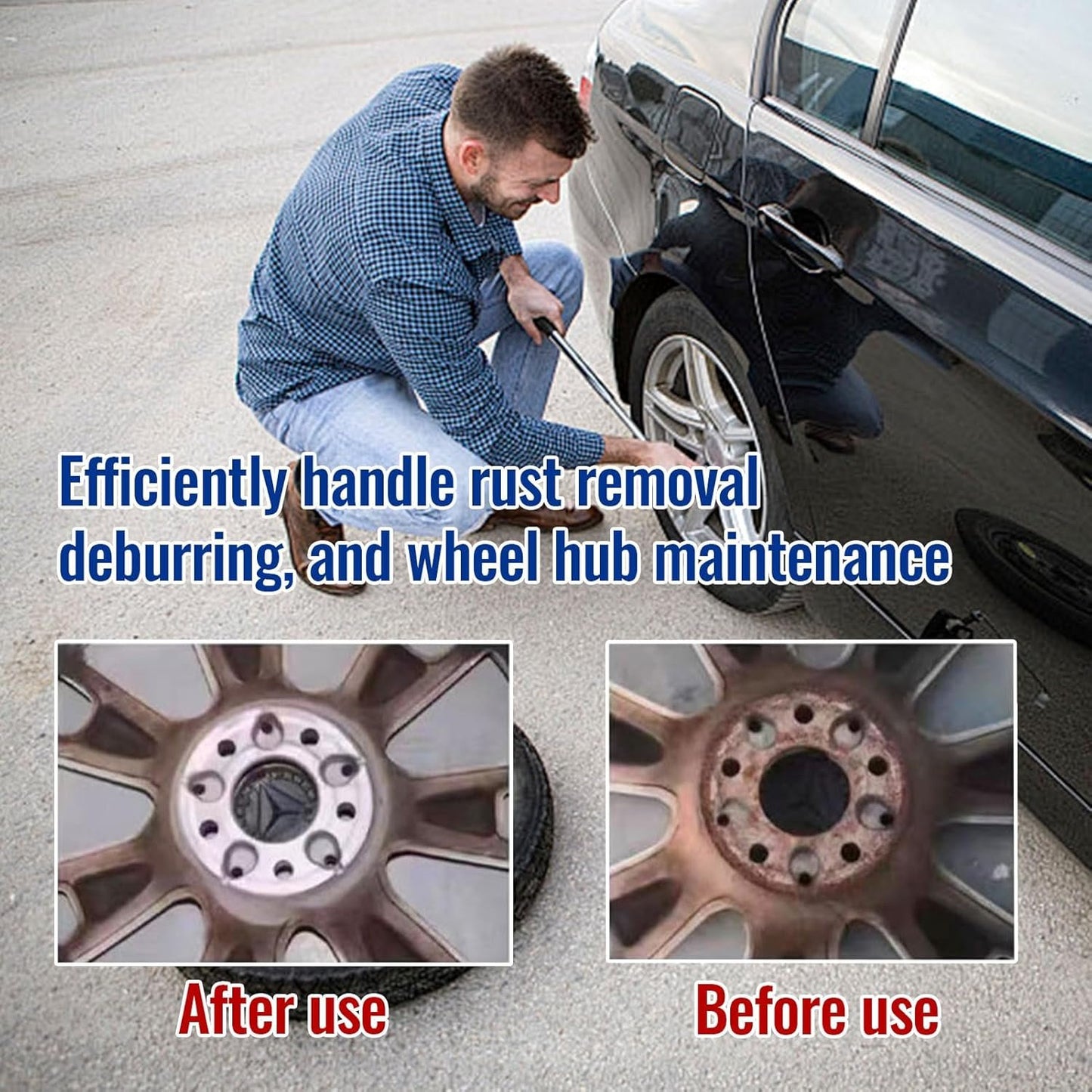 Stud Rust Removal Tool, Hub Cleaning Tool, Brake Hub Resurfacing Kit Wheel Stud Cleaner Portable Rust Remover Kit, Grinding Cleaner Polishing Maintenance Automotive Tool for 1/2 Inches Wrenches