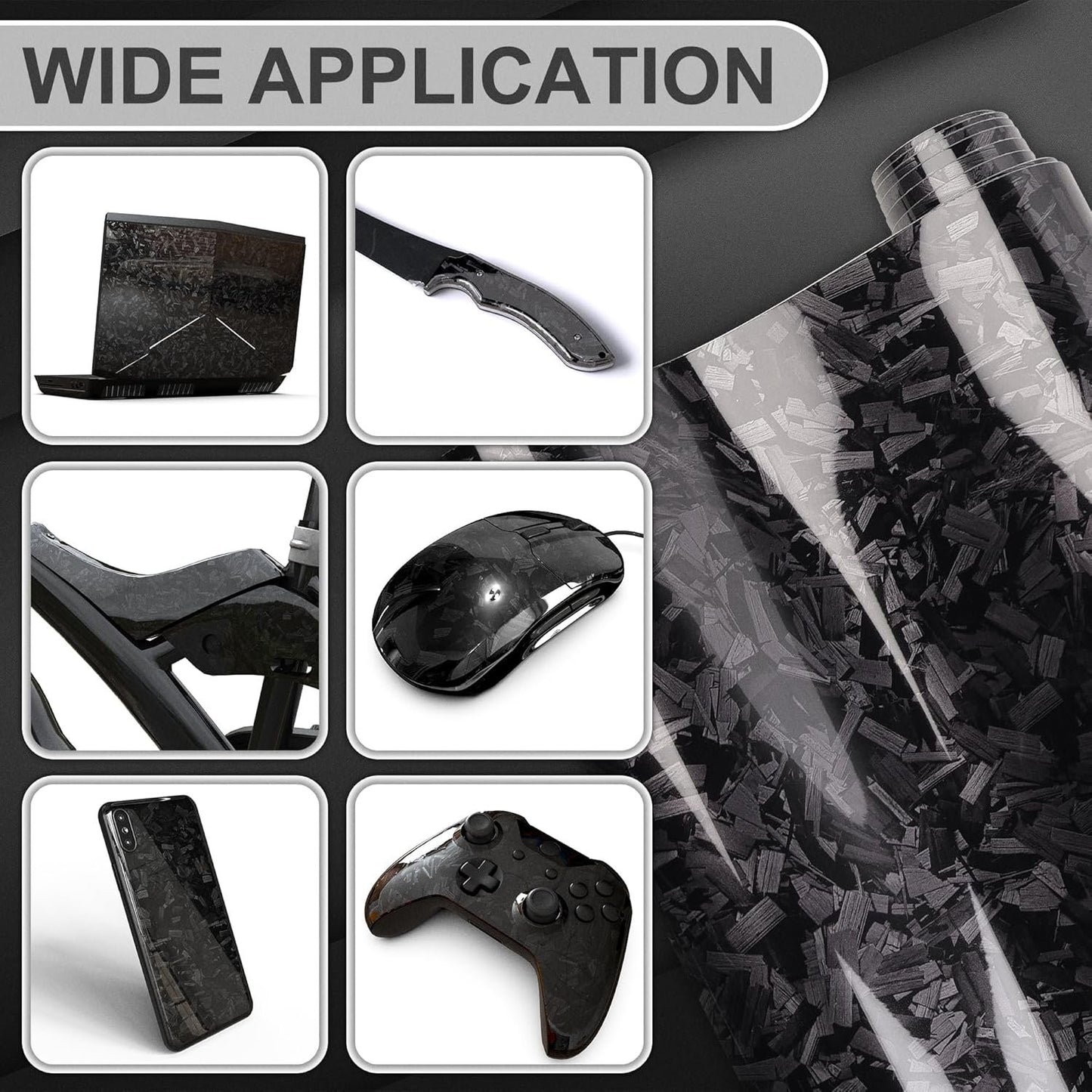 Lypumso Carbon Fiber Vinyl Wrap Including Tool Kit, 5ft x 1ft 6D Super Glossy Black Car Vinyl Film Roll, Air Release Technology Auto Accessories Wrap, Car Moto DIY Interior Exterior Film Stickers