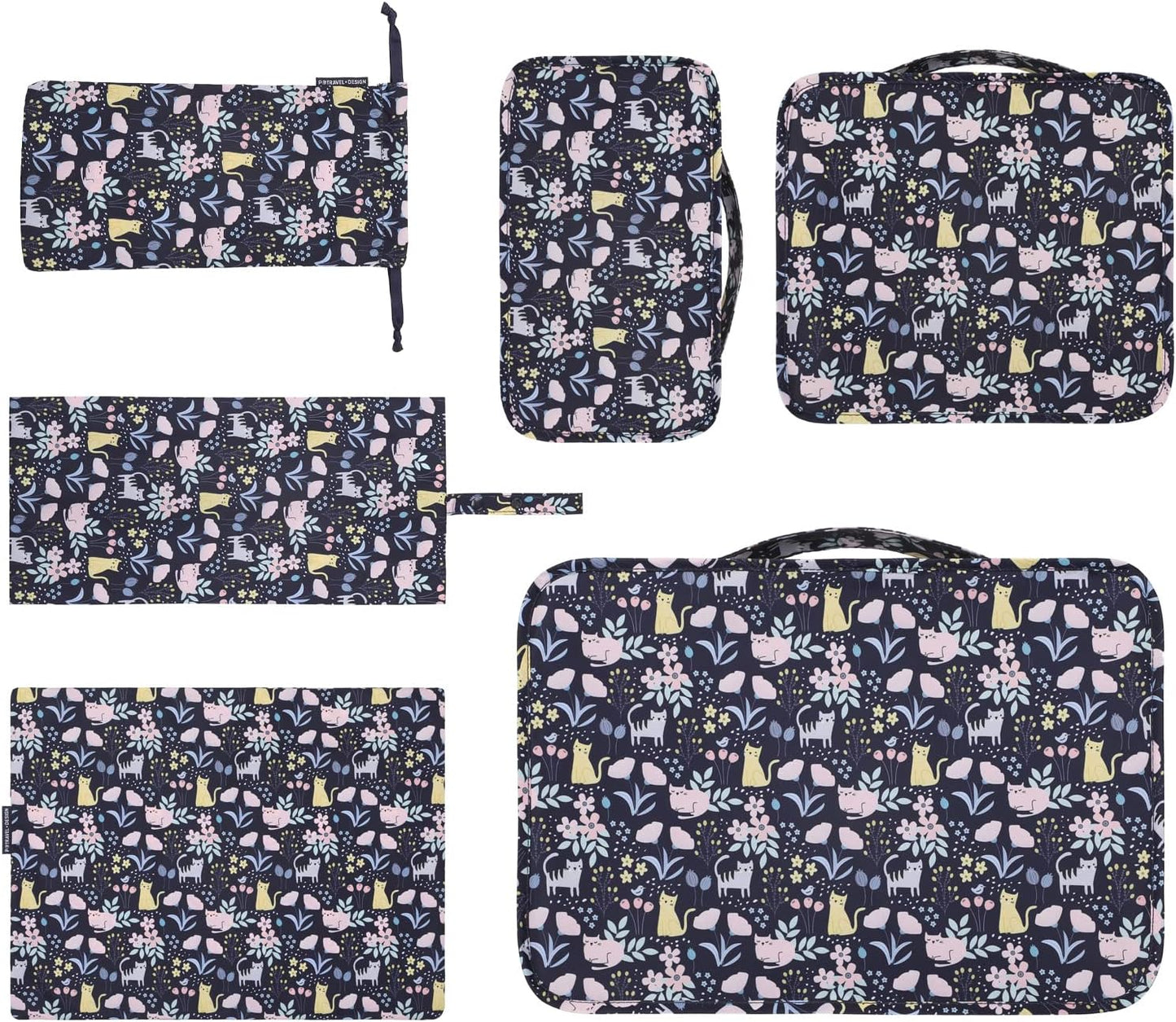 Dizdvizd Travel Cubes, Set of 6 Cube Organizers, Travel Organizer Bags, Suitcase Organizer - Cat