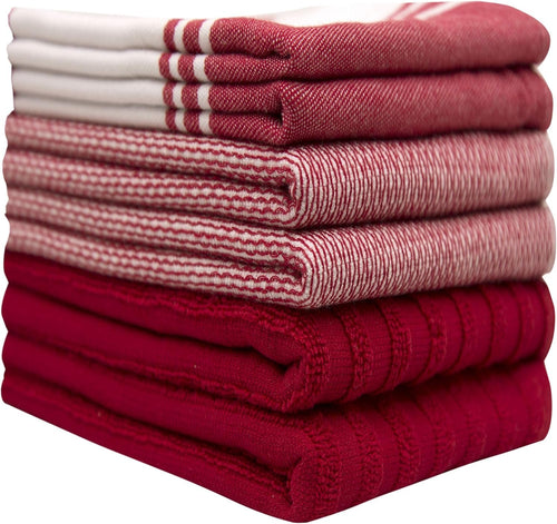 Premium Kitchen Towels (20â€x 28â€, 6 Pack) â€“ Large Cotton Kitchen Hand Towels â€“ Flat & Terry Towel â€“ Highly Absorbent Tea Towels Set with Hanging Loop (Wide Stripe Red)