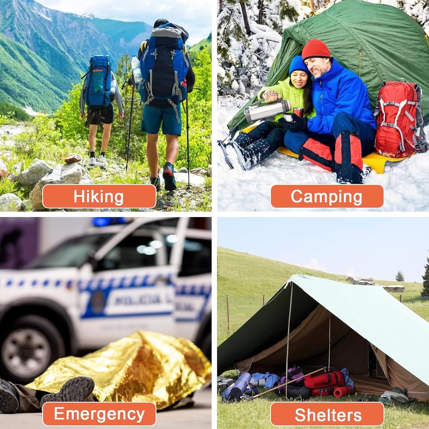 KIDOFLY Gold&Silver Mylar Thermal Emergency Blankets (10 Pack) - Survival Blanket for Outdoor Camping, Hiking, First Aid, Marathon & Bug Out Bag Essentials
