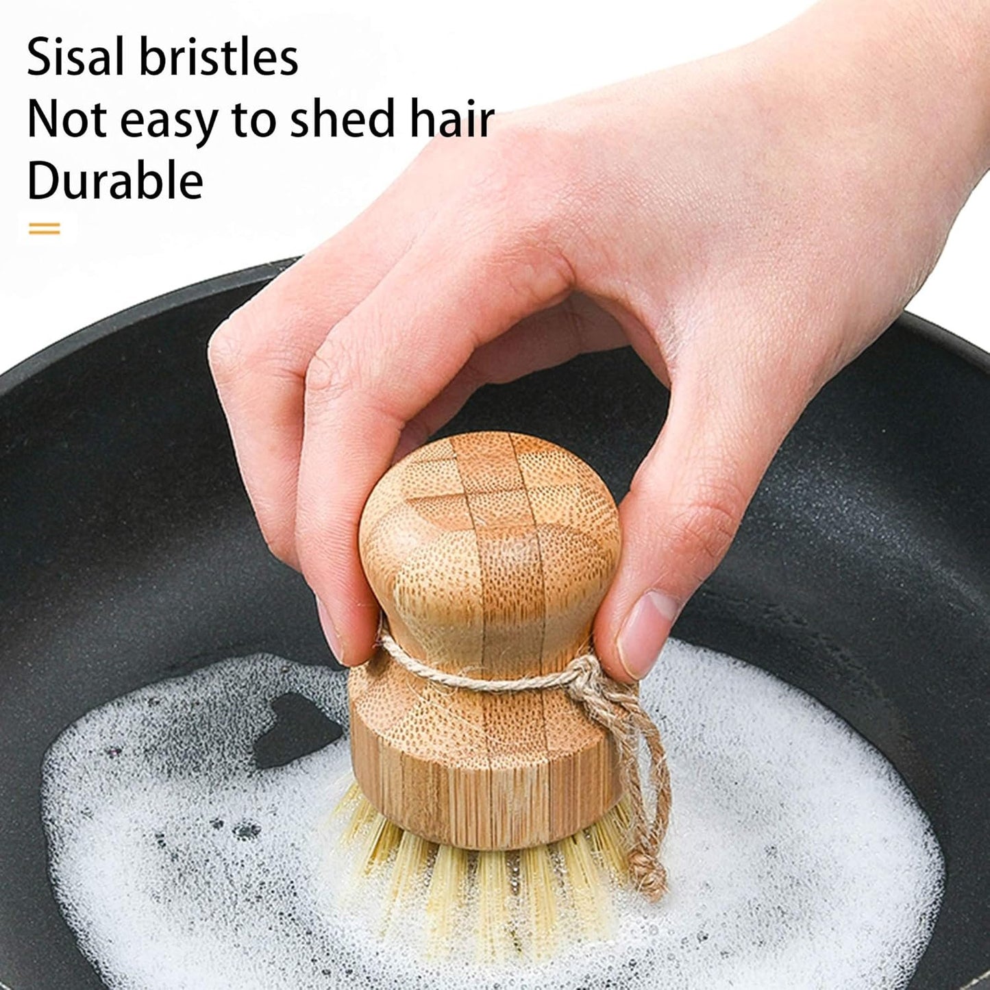 Natural Sisal Dish Washing Brush Bamboo Round Scrub Brush Pots Pans Vegetables Household Cleaning Brush, 2 Pack (White)