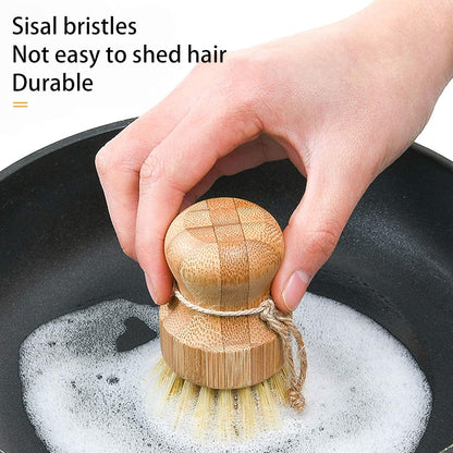 Natural Sisal Dish Washing Brush Bamboo Round Scrub Brush Pots Pans Vegetables Household Cleaning Brush, 2 Pack (White)