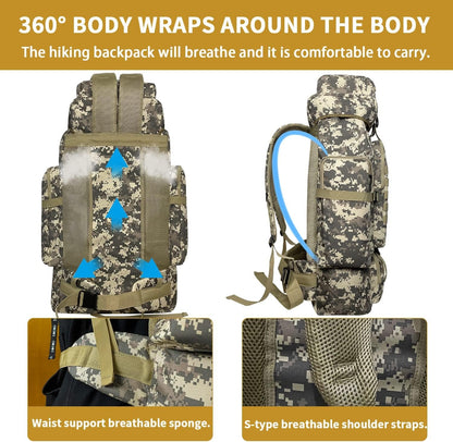 Vaupan Hiking Backpack, 80L Camping Backpack, Waterproof Large Outdoor Sport Travel Daypack Molle Rucksack for Men Women