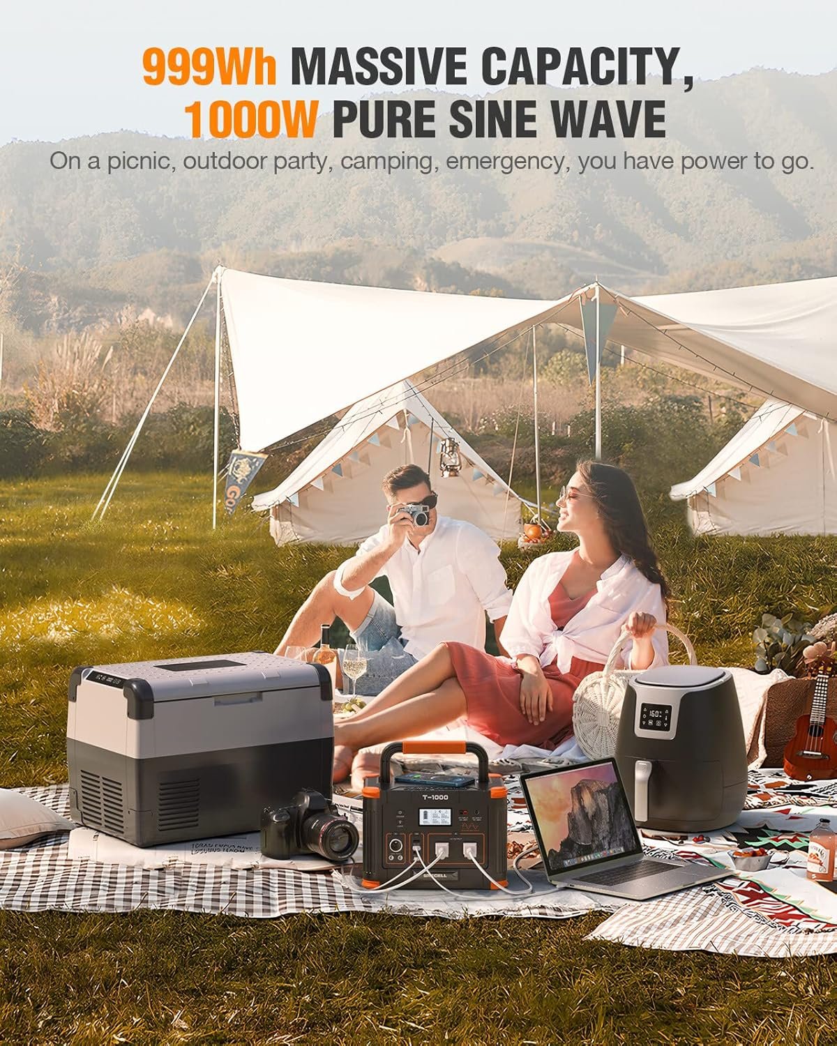 Portable Power Station 1000W (Peak 2000W), GRECELL Solar Generator 999Wh with 60W USB-C PD Output 110V Pure Sine Wave AC Outlet Backup Lithium Battery for Outdoors Camping Travel Hunting Home
