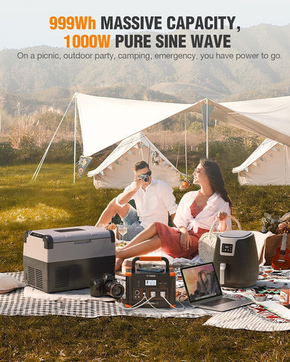 Portable Power Station 1000W (Peak 2000W), GRECELL Solar Generator 999Wh with 60W USB-C PD Output 110V Pure Sine Wave AC Outlet Backup Lithium Battery for Outdoors Camping Travel Hunting Home