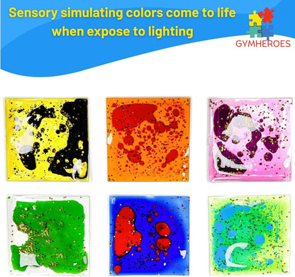 GYMHEROES Sensory Liquid Fidget Soft Gel Toys for Kids (Pack of 6), Anxiety Relief, Calming, Fine Motor Skills, Occupational Therapy Toys for Kids Ages 3+, Liquid Motion Sensory Play, Square Shape