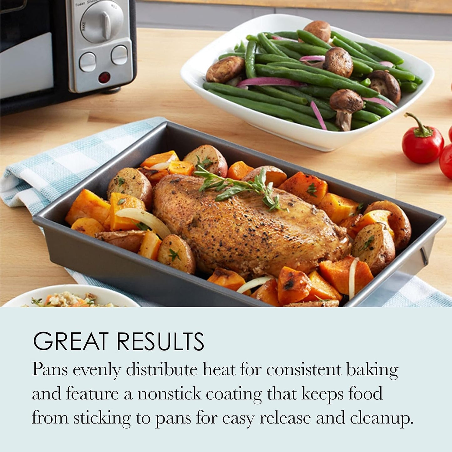 Chicago Metallic 8044 Non-Stick Toaster Oven Set, 4-Piece