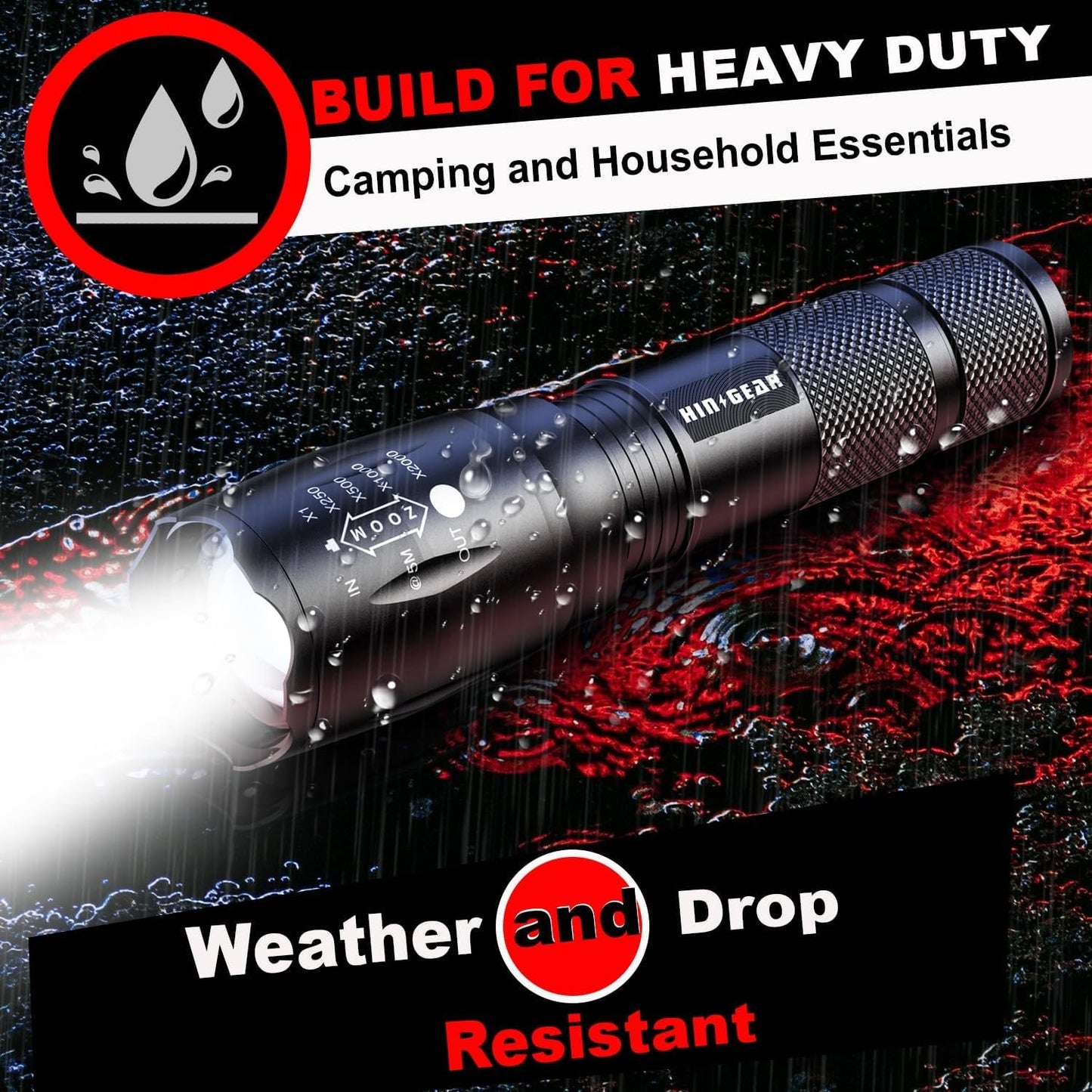 HinsGEAR 1 Mode Flashlights 4 Pack, Super Bright Zoomable LED Tactical Flashlight High Lumens, Water Resistant Portable Pocket Flash Light for Emergency, Camping, Home, and Gift - SL2000