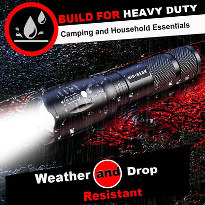 HinsGEAR 1 Mode Flashlights 4 Pack, Super Bright Zoomable LED Tactical Flashlight High Lumens, Water Resistant Portable Pocket Flash Light for Emergency, Camping, Home, and Gift - SL2000
