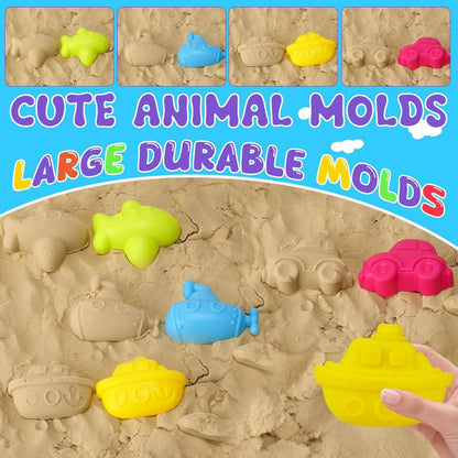Holady Beach Bucket Sand Toy for Kids,10 PCS Kids Foldable Sand Bucket, Foldable Bucket Portable Silicone Pail and Beach Shovels Set for Kids Beach Play