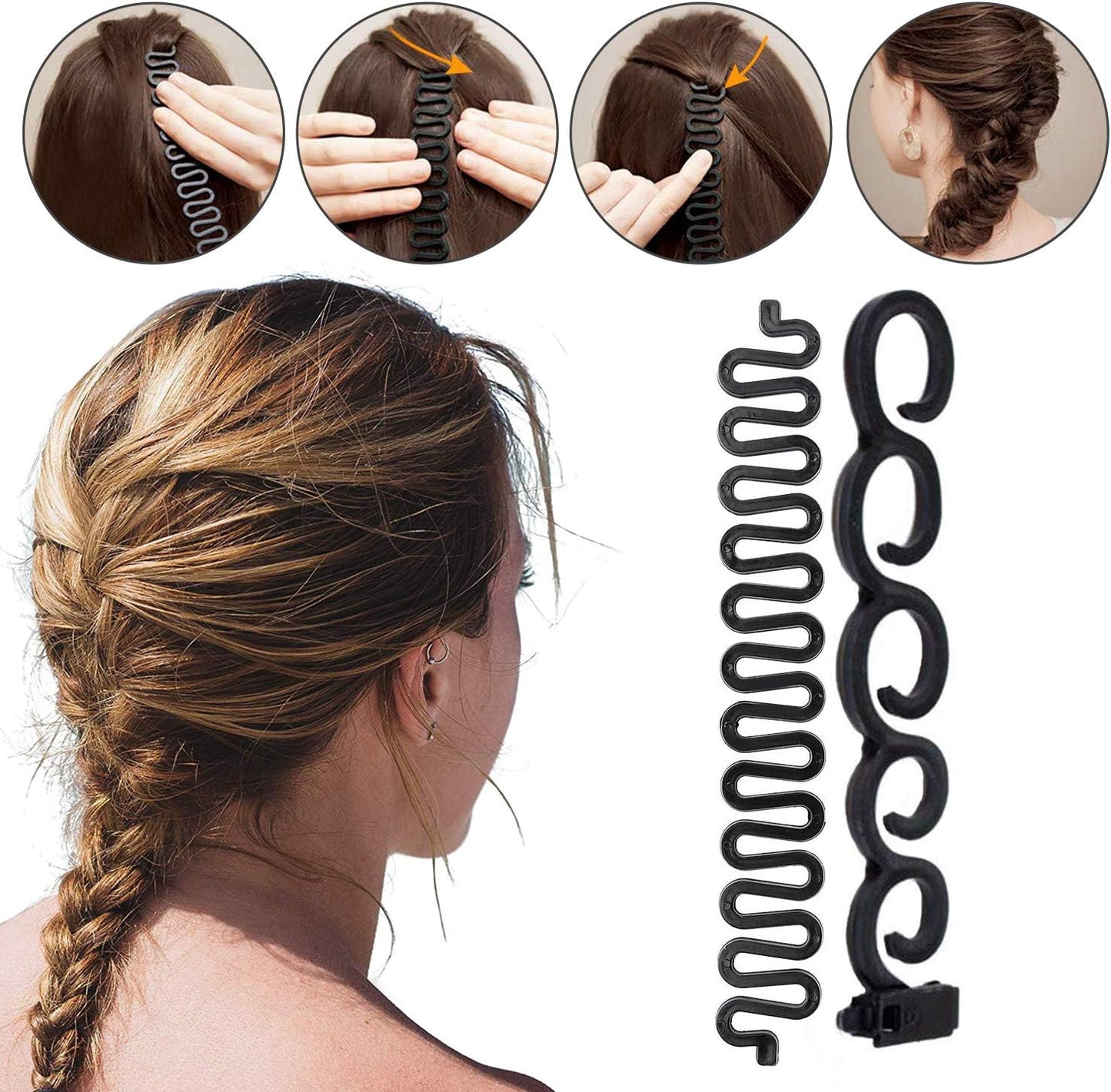 Hair Styling Accessories Set, 27pcs Hair Bun Maker French Hair Braiding Kit with Black Hair Clips Braiding Pins for Women Girls