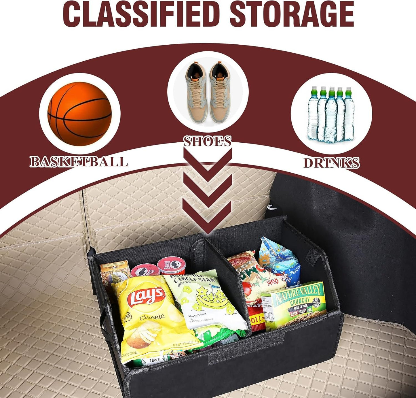 car organizers and storage for SUV,trunk organizer for sedan, leather foldable sleek box with lid,collapsible cargo bins, tool accessories containers,Collapsible Suede velvet (18 inch Covered)