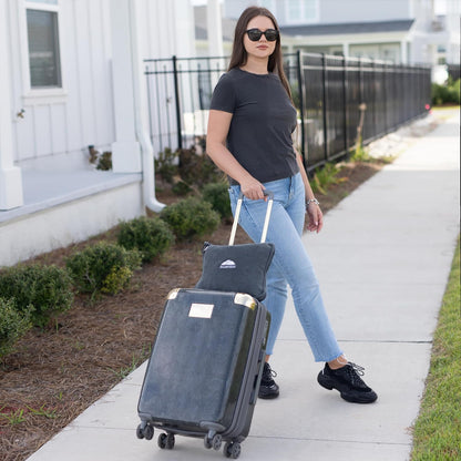 BlueHills Premium Soft Travel Blanket Pillow Airplane Flight Blanket throw in Soft Bag Pillow case with Hand Luggage Belt and Backpack Clip Compact Pack Large Blanket for Travel Grey Color (Gray T007)