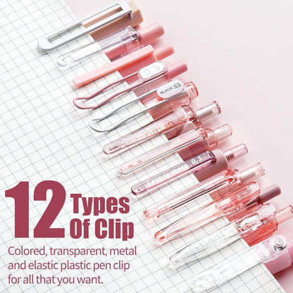 Four Candies Gel Pens, Cute Writing Pens with 0.5mm Fine Point, Black & Pink Ink Pen with Highlighter for Journaling Note Taking, Aesthetic School Office Supplies Japanese Stationery, Set of 12 - Rose