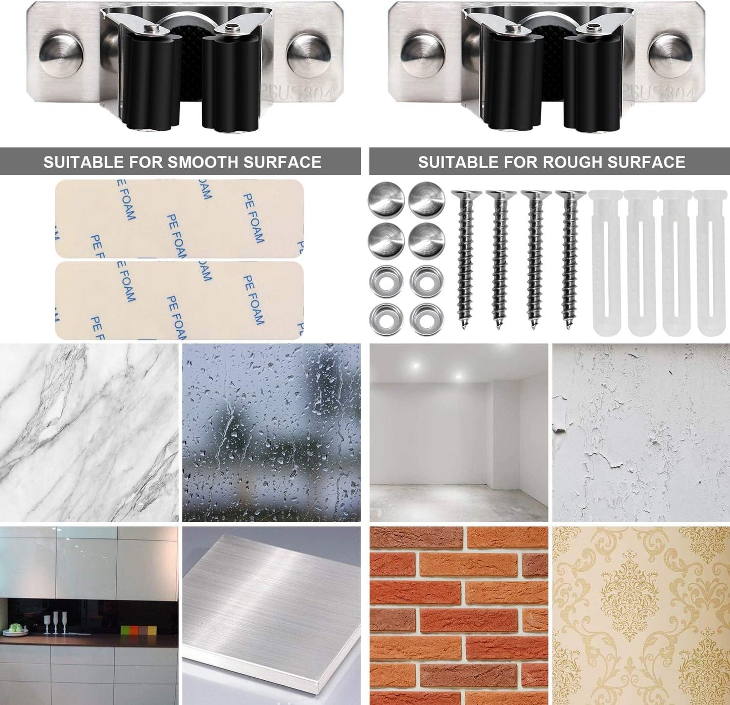 Mop and Broom Holder Wall Mount, 2PCS Heavy Duty Stainless Steel Broom Hanger Wall Mounted Broom Organizer Garage Organization Tool Organizer Storage for Laundry Room Home Garden Garage