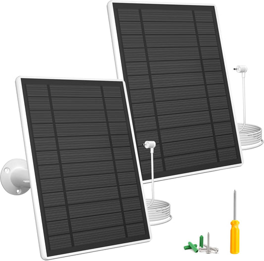 7W Solar Panel Charger for Ring Stick Up Cam Battery & Spotlight Cam Battery, 5V Continuous Solar Power for Ring Camera, 3.5mm Plug to Device, 13ft Cable IP65 Waterproof, Adjustable Wall Mount 2 Pack