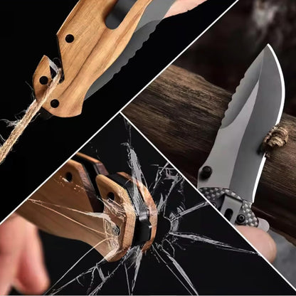 EDC Folding Knife-Pocket knife-Glass Breaker, Seatbelt Cutter, Perfect for Camping,Everyday Carry Knife for Men and Women-Indoor/Outdoor-Wooden Handle