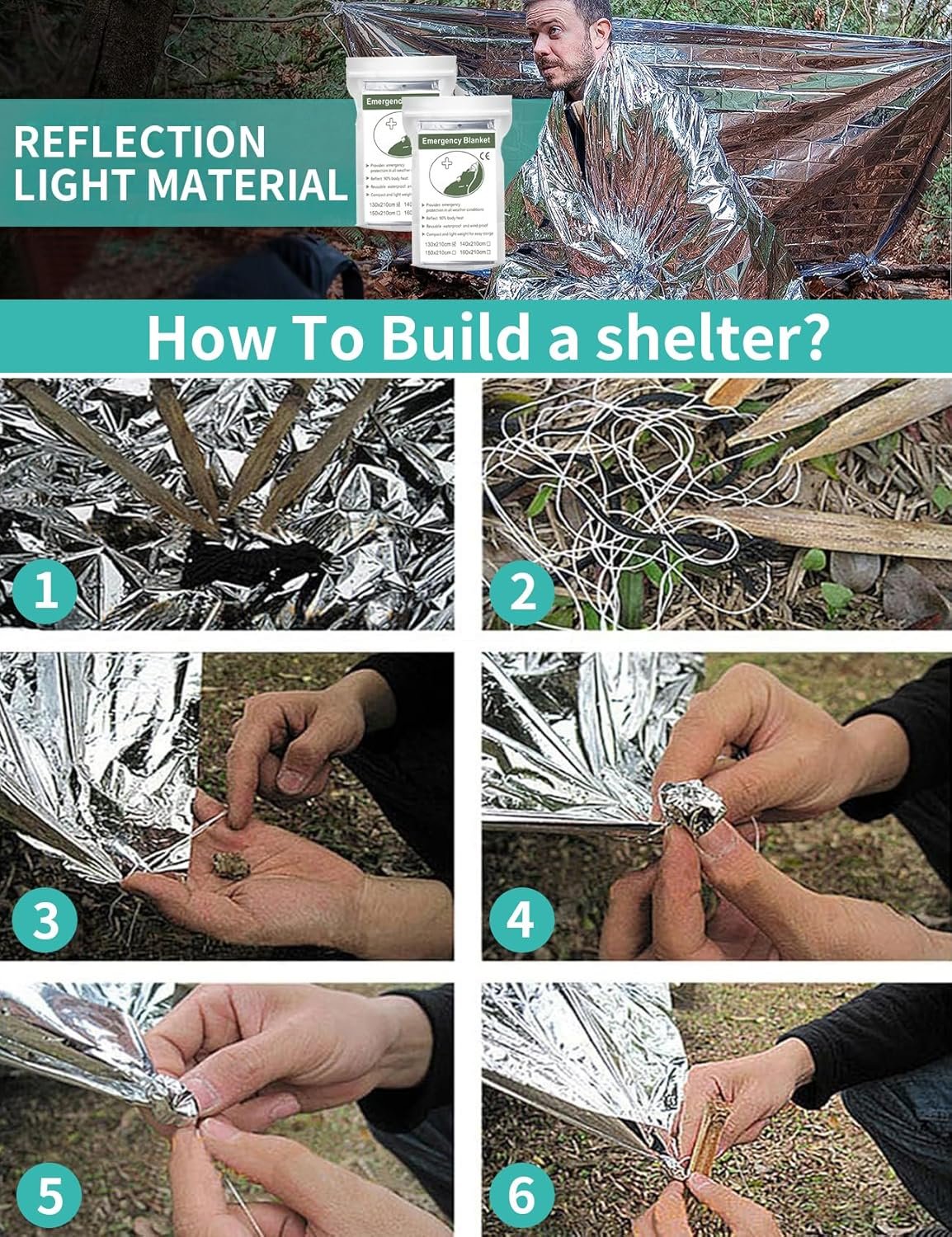 10 PCS Emergency Mylar Thermal Blankets, Waterproof Rescue blanket, Outdoor survival portable emergency blanket, Reflective Camping blanket, Space Blanket Survival kit, Body Warmer Blanket for Outdoor