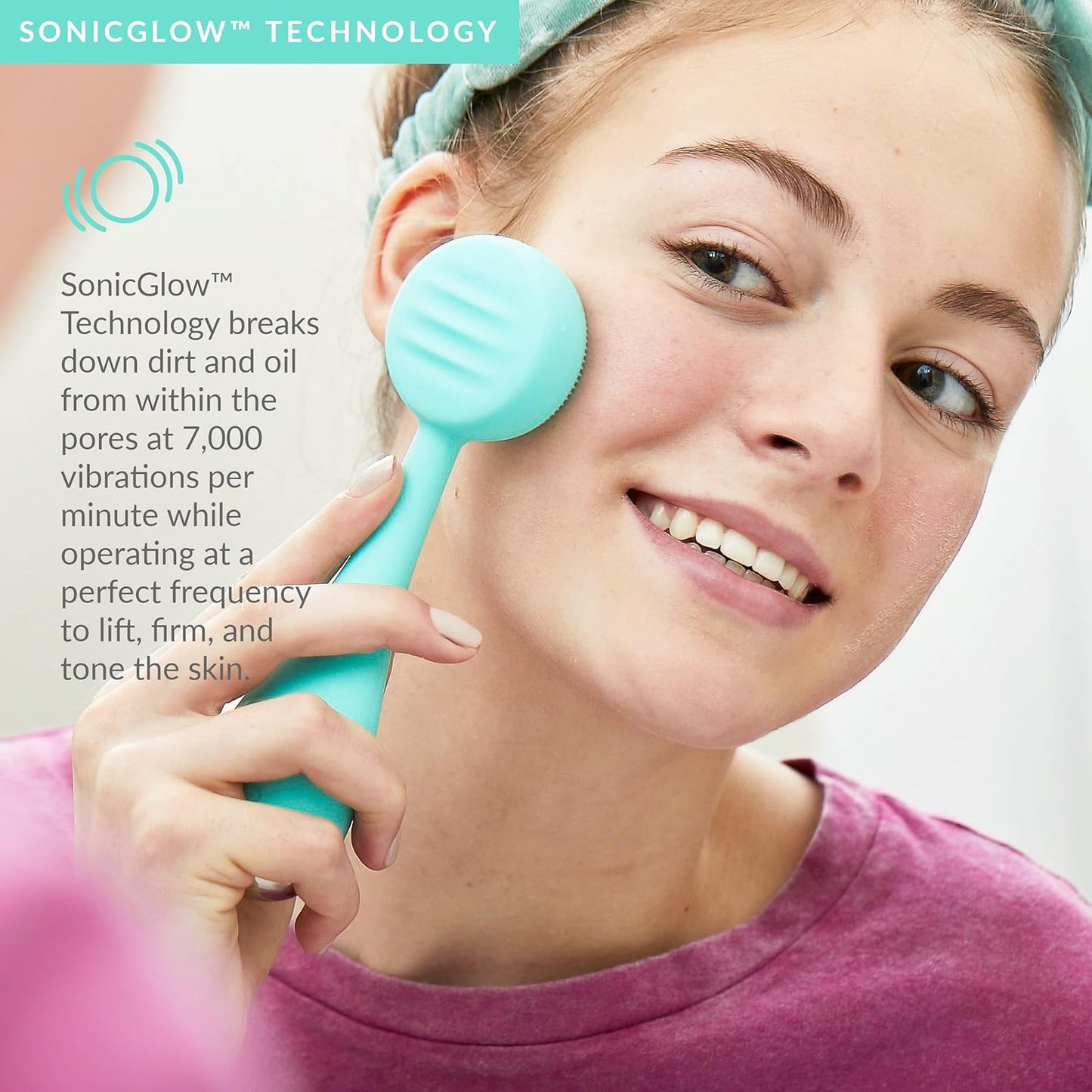 PMD Clean - Smart Facial Cleansing Device with Silicone Brush & Anti-Aging Massager - Waterproof - SonicGlow Vibration Technology
