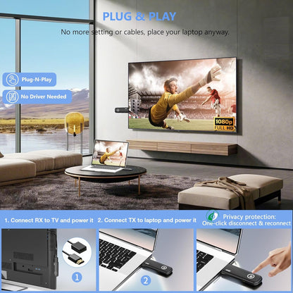 TIMBOOTECH Wireless HDMI Transmitter 4K - 5.8G Stable Streaming Video & Audio for Laptop, Camera, Cable Box, Netfix, One Click Switch, 1 RX Can Pair with 8TXs, Black