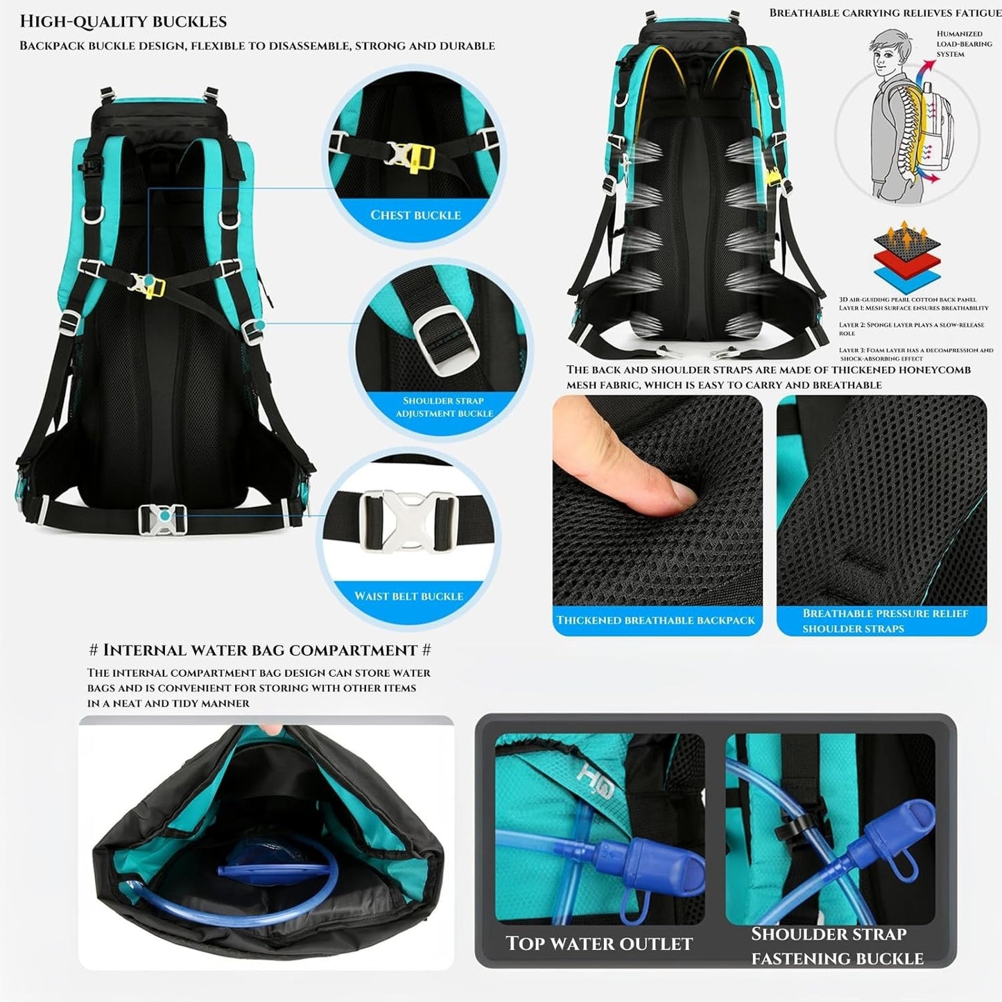XCJump 60L Hiking Backpack Water Resistant Outdoor Sports Travel Daypack Bag Lightweight Bag With Rain CoverFor Women Men Mountaineering Camping Tourism