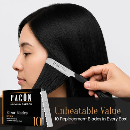 Facón Professional Hair Styling Thinning Texturizing Cutting Faether Razor + 10 Replacement Blades