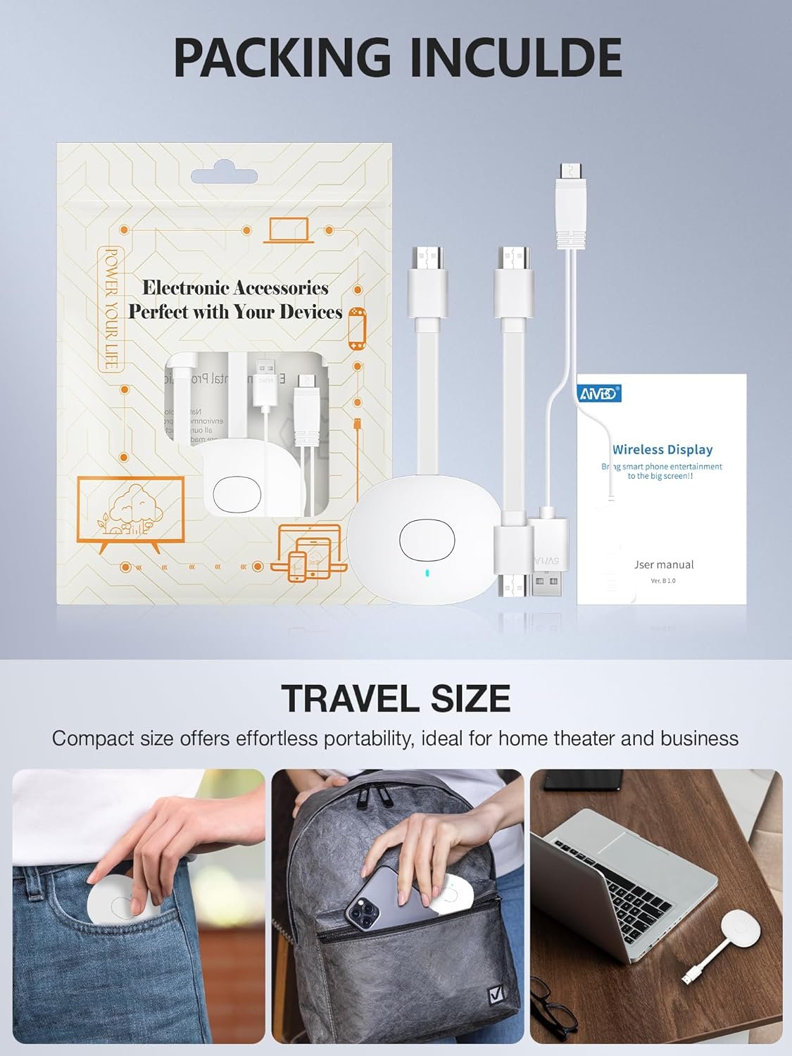 4K Wireless HDMI Display Dongle, TIMBOOTECH Miracast Adapter Streaming YouTube Video/Audio Receiver for iPhone/iPad/iOS/Android/Mac/Laptop/PC to TV/Projector/Monitor - Miracast, DLNA, Airplay