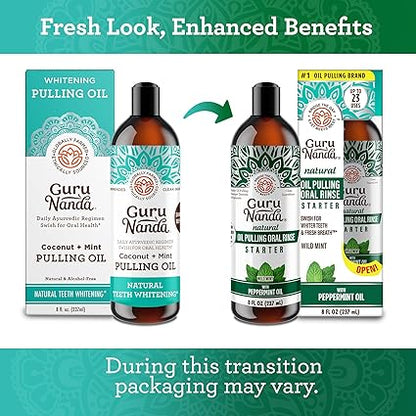 uruNanda Starter Pulling Oil Mouthwash for Natural Teeth Whitening, Coconut and Peppermint Oil for Fresh Breath & Happy Gums, Alcohol-Free, 8 Oz