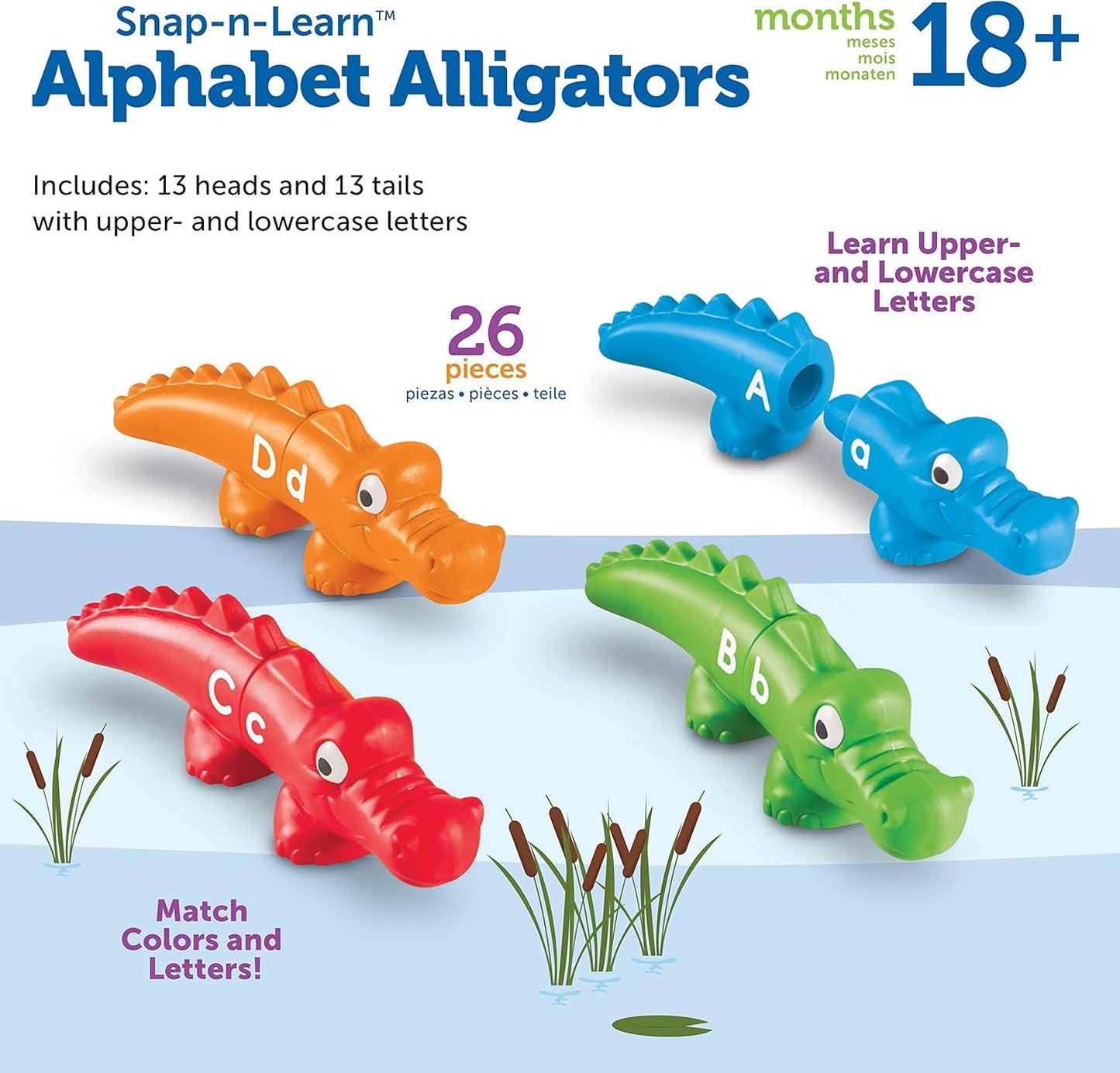Learning Resources Snap-n-Learn Alphabet Alligators - 26 Double-Sided Pieces, Ages 18+ Months Toddler Learning Toys, Alphabet Learning for Toddlers, Preschool Learning Toys