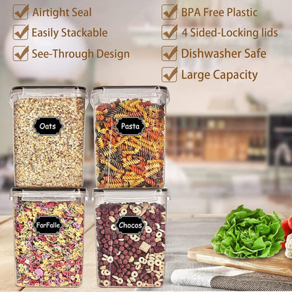 Large Food Storage Containers 5.2L/175oz, Wildone 4 Piece BPA Free Plastic Airtight Food Storage Containers for Flour, Sugar, Baking Supplies, Kitchen & Pantry Containers with 20 Labels