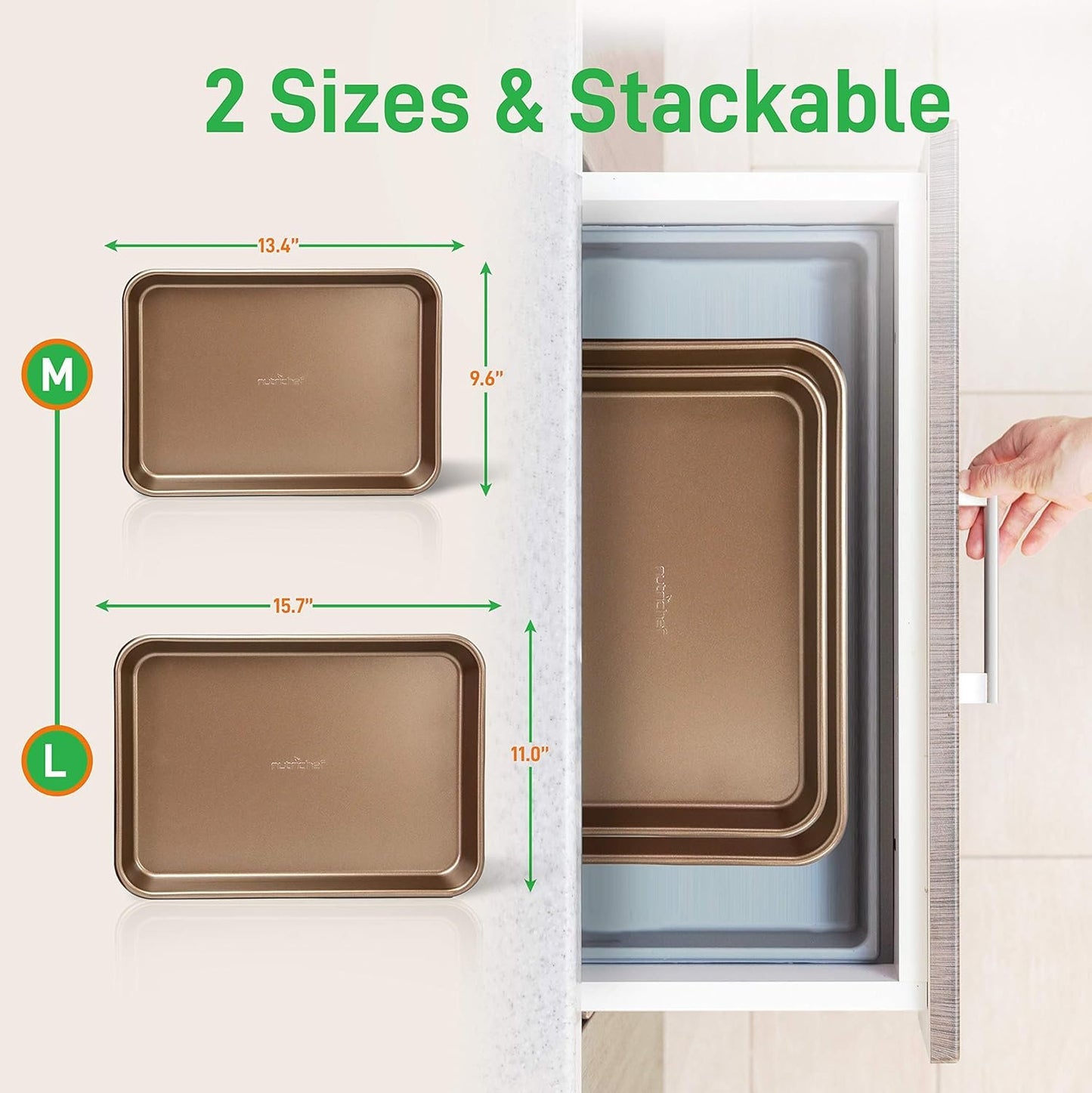 NutriChef Cookie Sheets - 2pc Nonstick Baking Pan Set, Medium and Large Bakeware Set for Versatile Use, Great for Cookies, Roasting and More