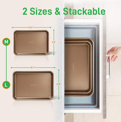 NutriChef Cookie Sheets - 2pc Nonstick Baking Pan Set, Medium and Large Bakeware Set for Versatile Use, Great for Cookies, Roasting and More
