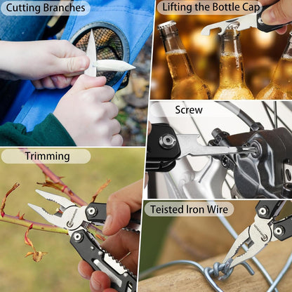 Multitool Pliers 13 in 1, Stainless Steel Multi Tool Pliers Pocket Knife with Safety Lock for Camping Survival Hiking DIY Gifts for Men