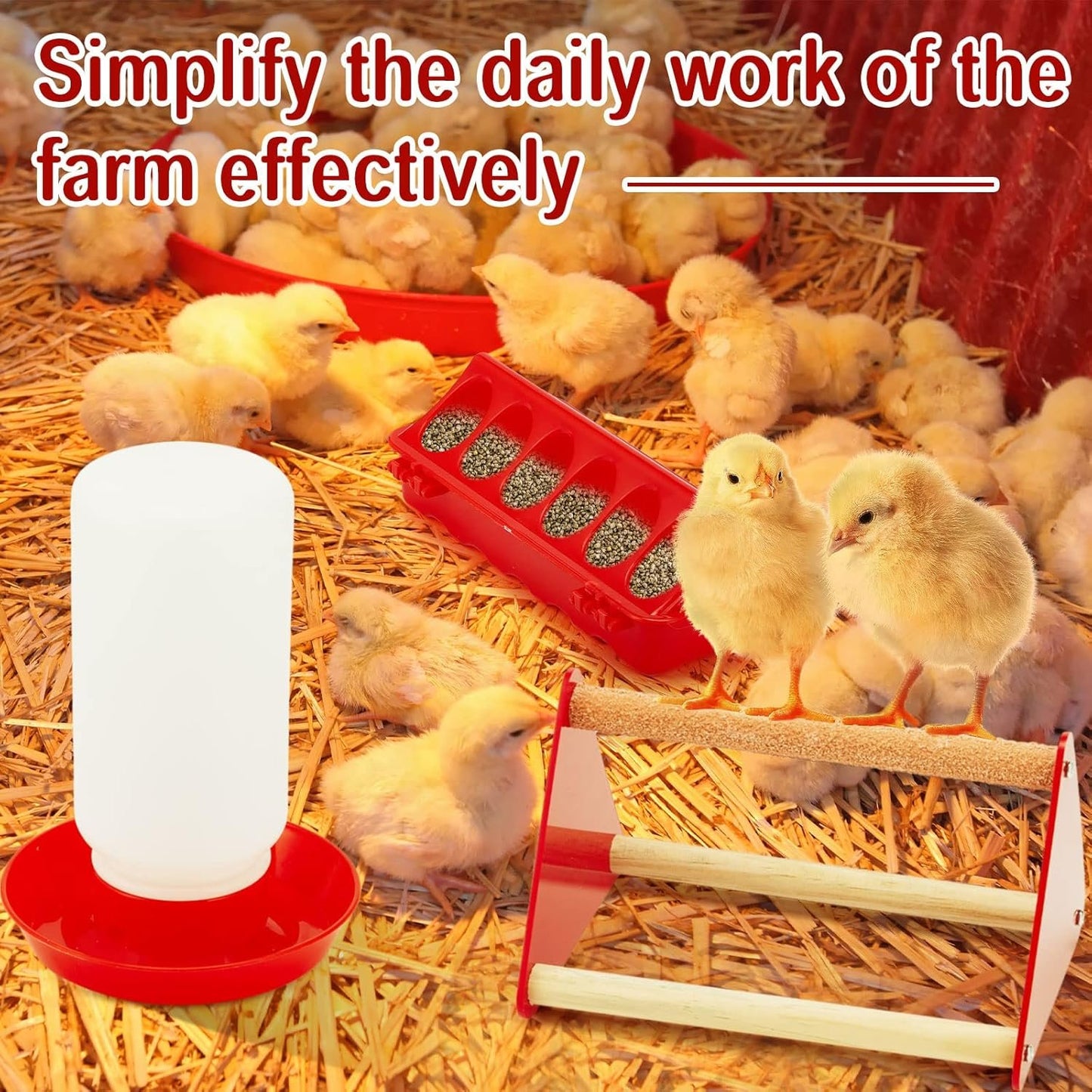 Patelai 7 Pcs Chick Feeder and Waterer Kit Feeding Supplies with Mini Perch Chicken Starter Kit for Coop and Brooder for Small Poultry Ducks Quail