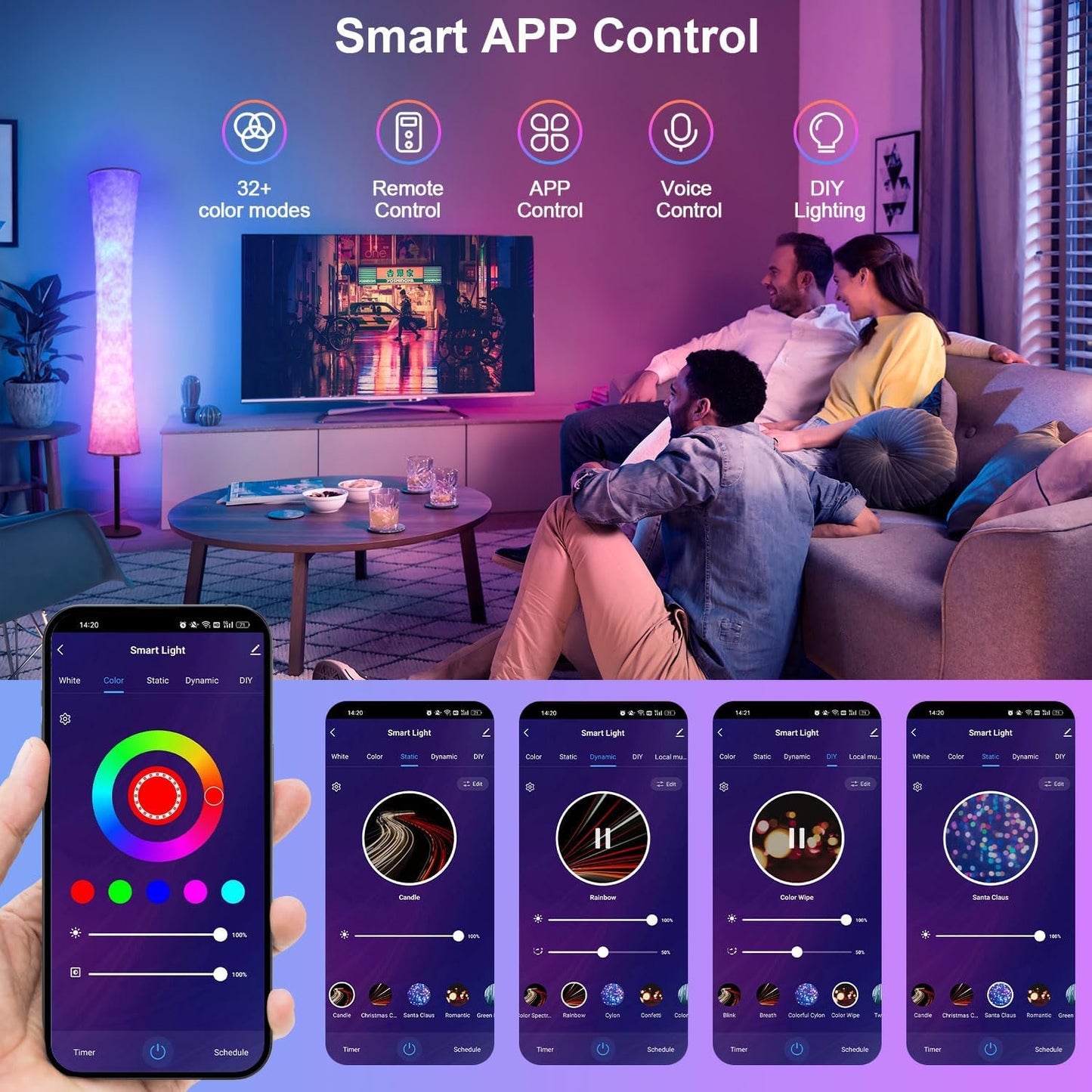 AKT LIGHTING Smart Floor Lamp, RGB Color Changing LED Lamp, App Control Modern Floor Lamp with DIY Mode and Music Sync, Standing Lamp with White Fabric Shade for Living Room, Bedroom and Play Room