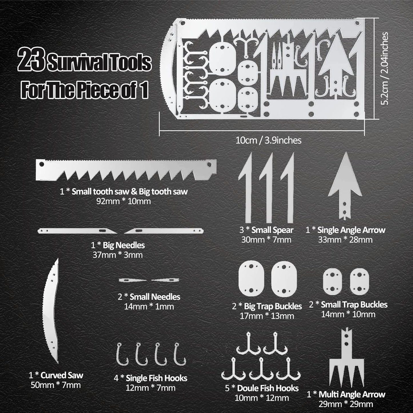 Survival Card Multitool Emergency Camping Kit with Fishing Line Gear, Multipurpose Credit Card Sized EDC Tool for Outdoor Fishing Hiking Hunting, 6PCS