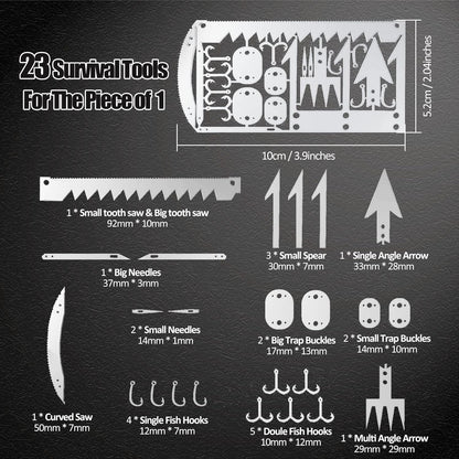 Survival Card Multitool Emergency Camping Kit with Fishing Line Gear, Multipurpose Credit Card Sized EDC Tool for Outdoor Fishing Hiking Hunting, 6PCS