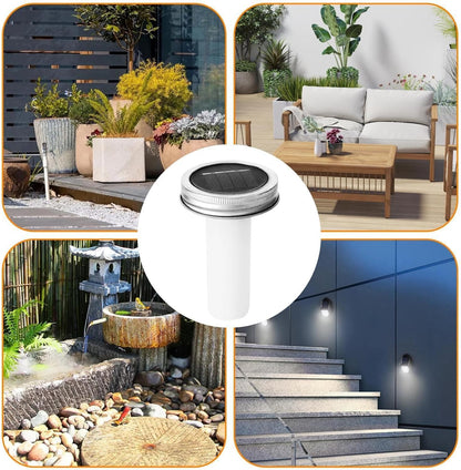 Solar Jar Light Lids, Sun-Powered Replacement Top, Wide-Mouth Cover Design, 4.45x2.76x2.76 Inches, 600mAh Battery Capacity, 6-8 Hour Charging, for Backyard, Patio, Wedding