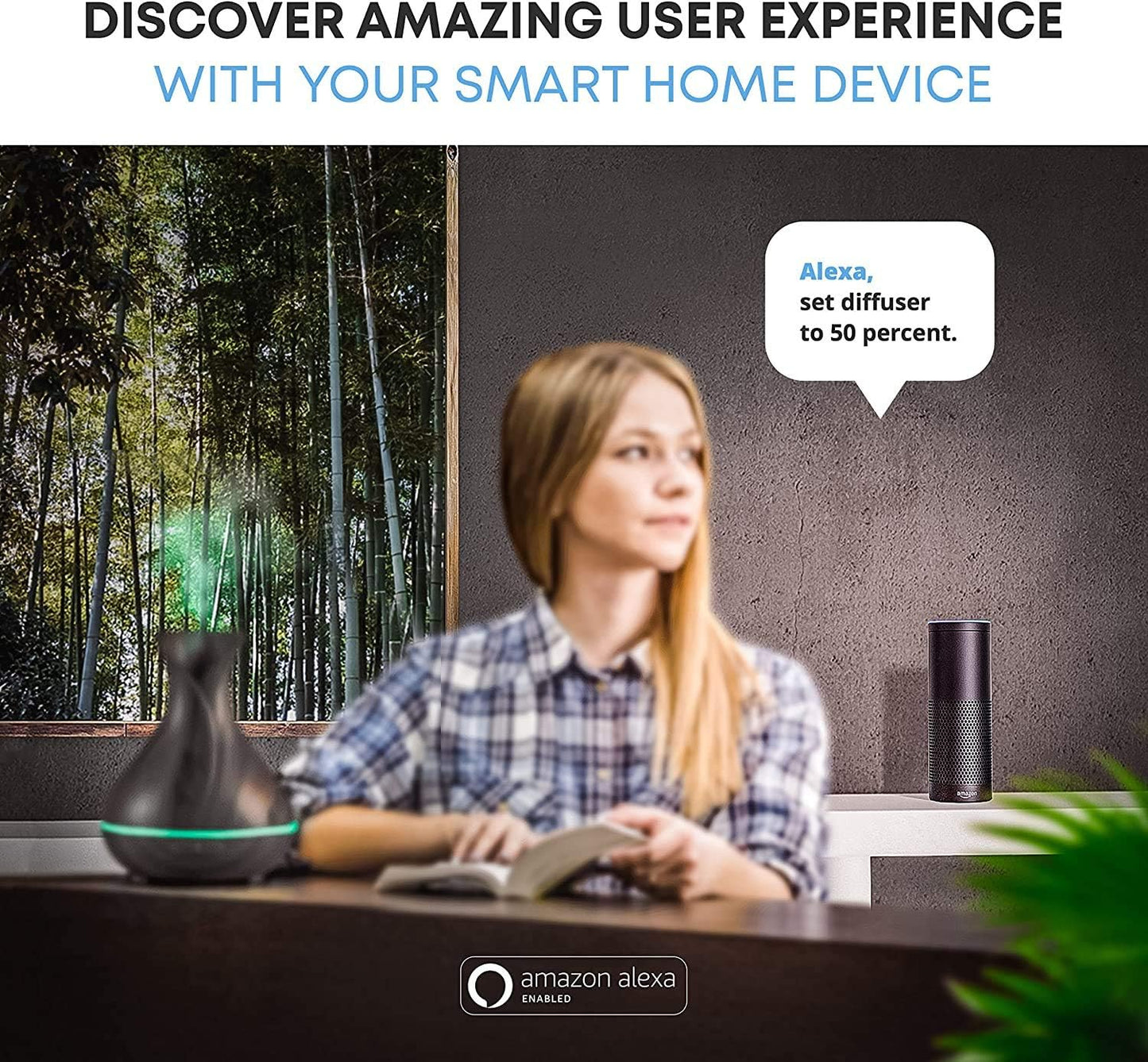 Smart WiFi Wireless Essential Oil Aromatherapy 400ml Ultrasonic Diffuser & Humidifier with Alexa & Google Home Phone App & Voice Control - Create Schedules - LED & Timer Settings (Coffee Black)